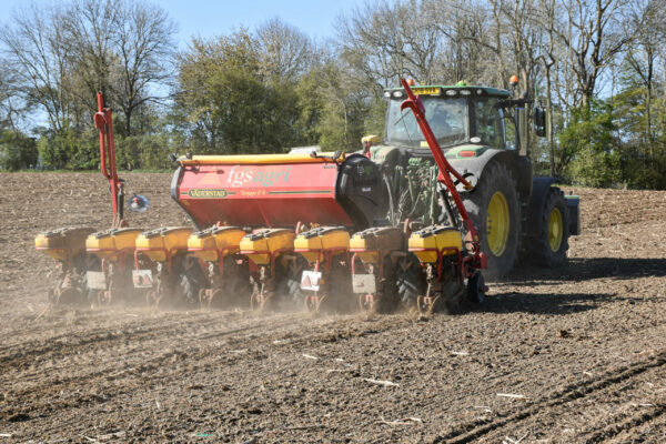 Vaderstad Temp Maize Drill being pulled by John Deere tractor