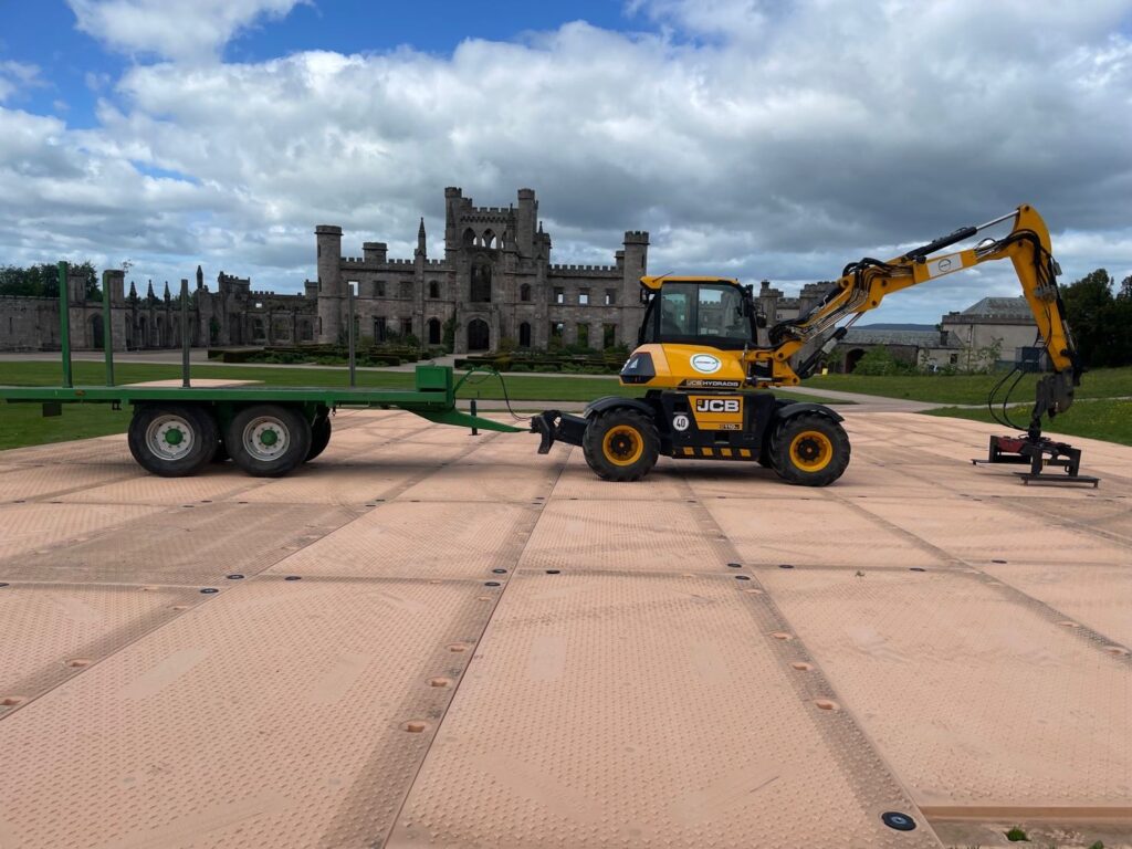 Trackway mats set out in castle grounds for an event